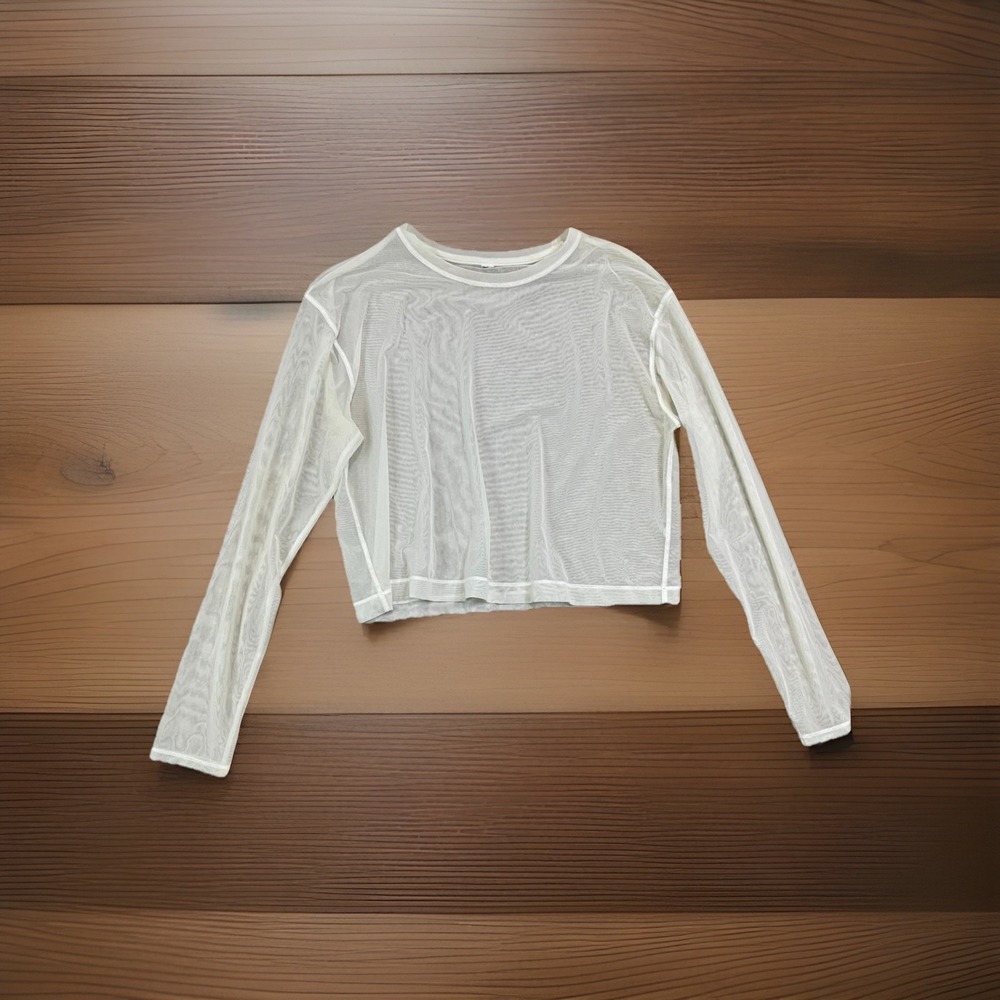 Ladies Cropped Top size S High Neck Long‎ Sleeve Cream